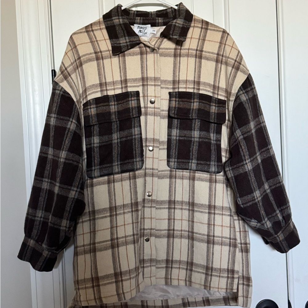 Princess Polly Plaid Jacket in Brown and Cream
